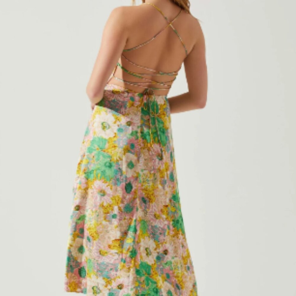 NWT Gala Bustier Cross Strap Midi Dress Color: Coral yellow floral Size XL - Picture 4 of 12